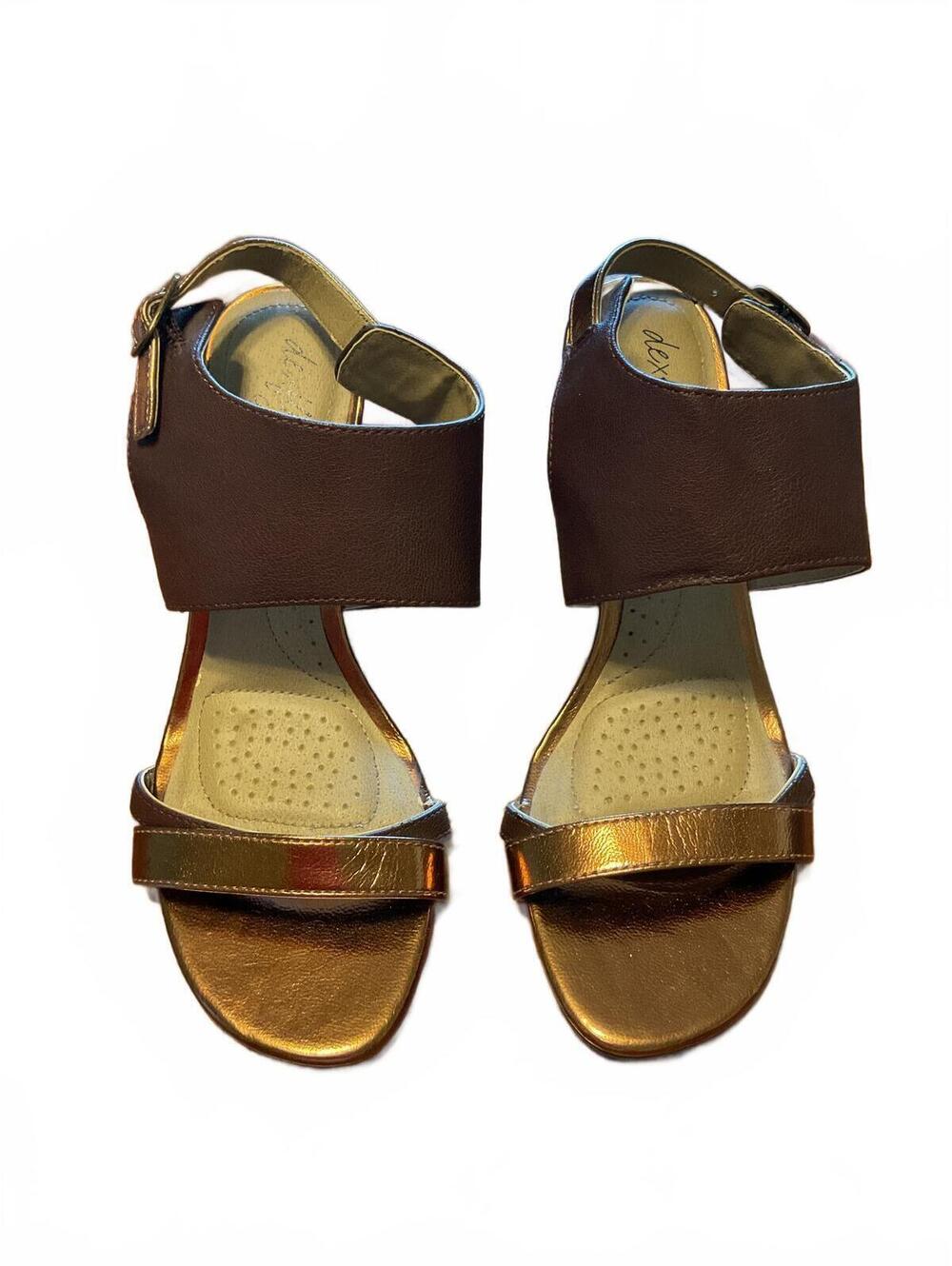 Synthetic leather sandals, Deflex Comfort wedge heels with ankle strap Size 6